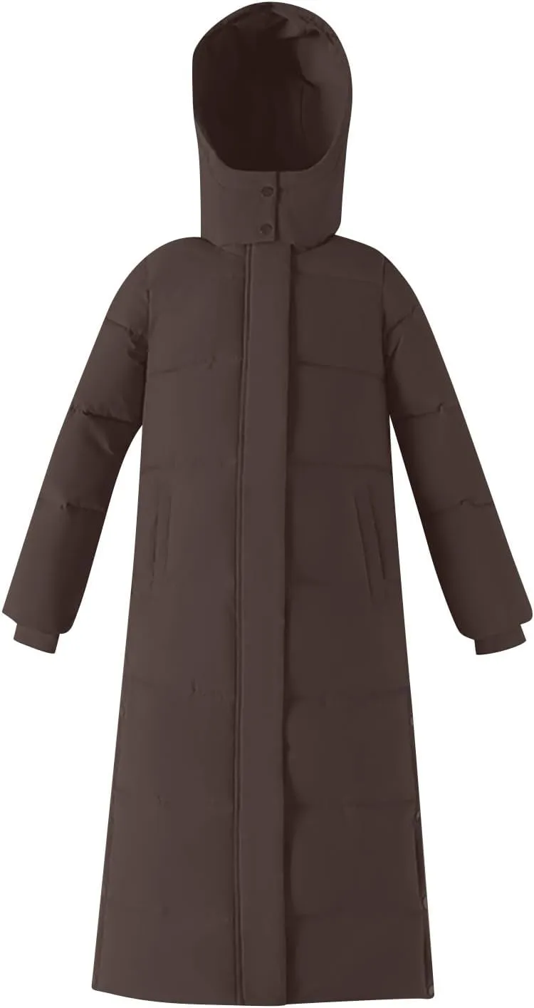 Hvyesh Womens Plus Size Long Down Jacket Quilted Long Puffer Jackets Warm Thicken Maxi Length Winter Coats Parka Outwear