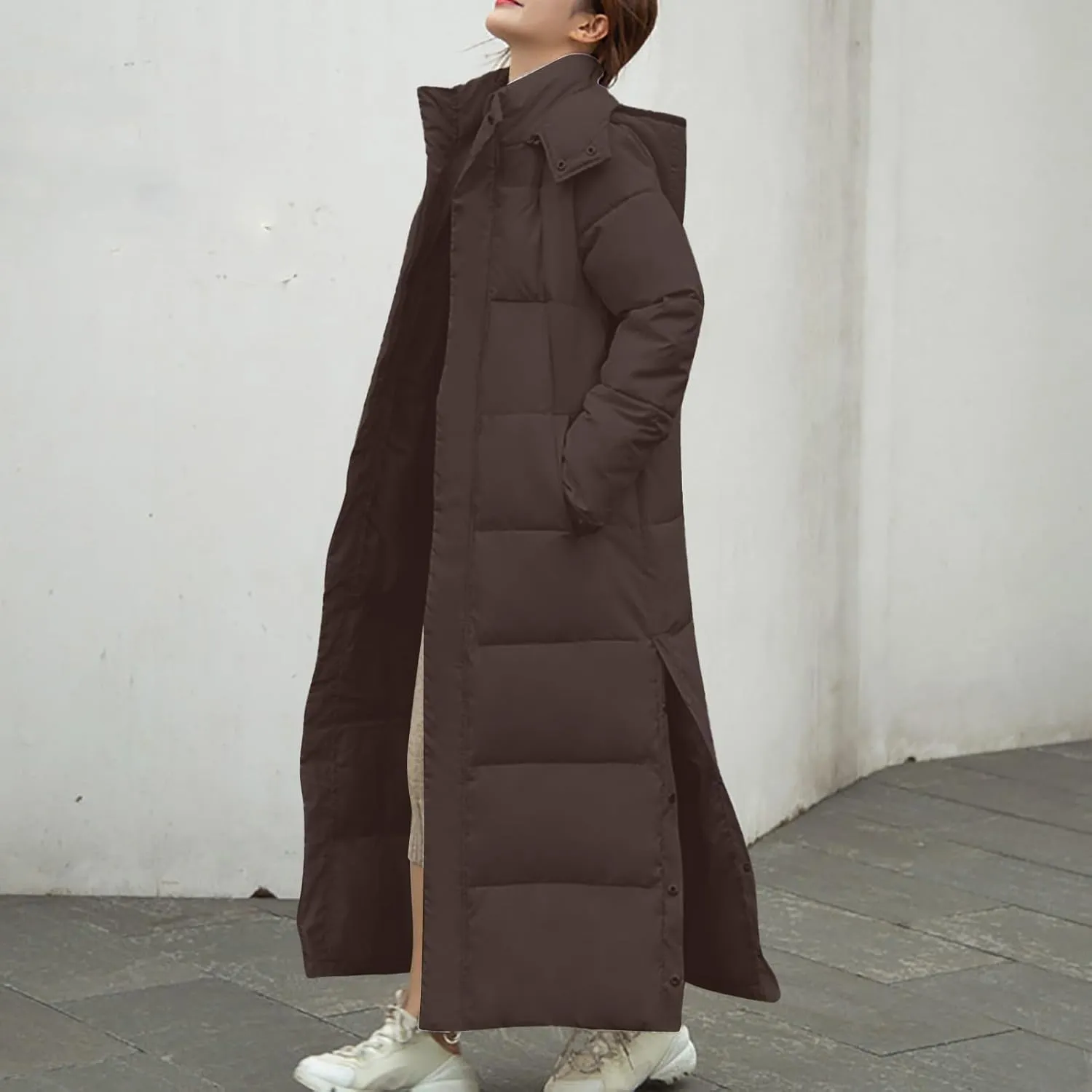 Hvyesh Womens Plus Size Long Down Jacket Quilted Long Puffer Jackets Warm Thicken Maxi Length Winter Coats Parka Outwear