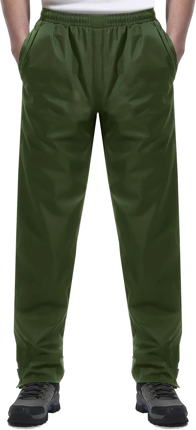 iCreek Men's Rain Pants Waterproof Over Pants Windproof Lightweight Hiking Pants Work Rain Outdoor for Golf, Fishing