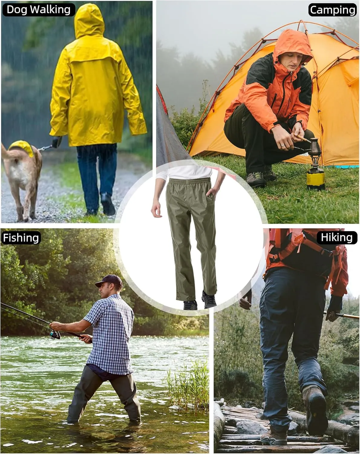 iCreek Men's Rain Pants Waterproof Over Pants Windproof Lightweight Hiking Pants Work Rain Outdoor for Golf, Fishing