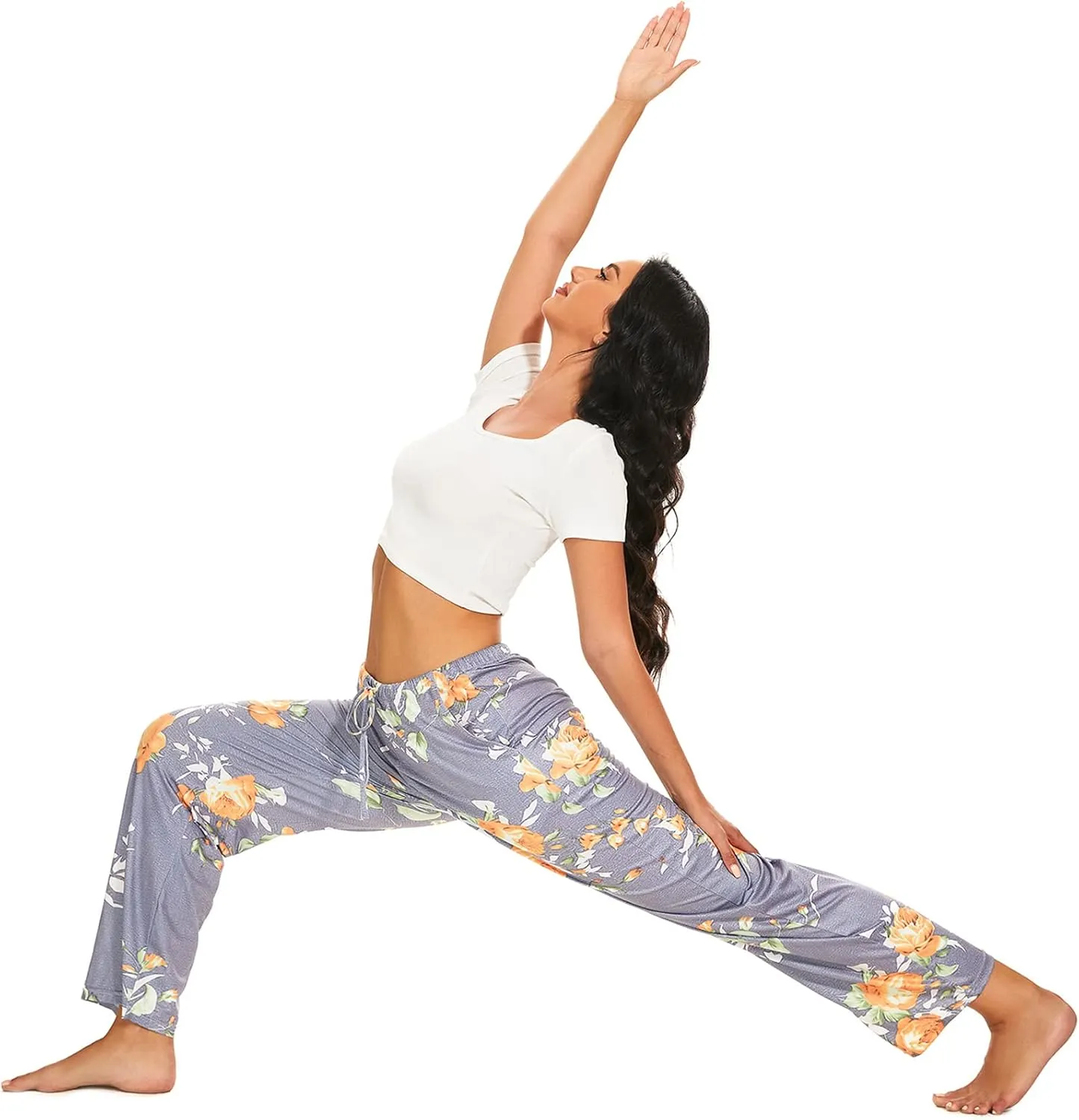 iniber Comfy Pajama Pants for Women Stretch Drawstring Lounge Pants with Pockets Casual Wide Leg Pjs Bottoms