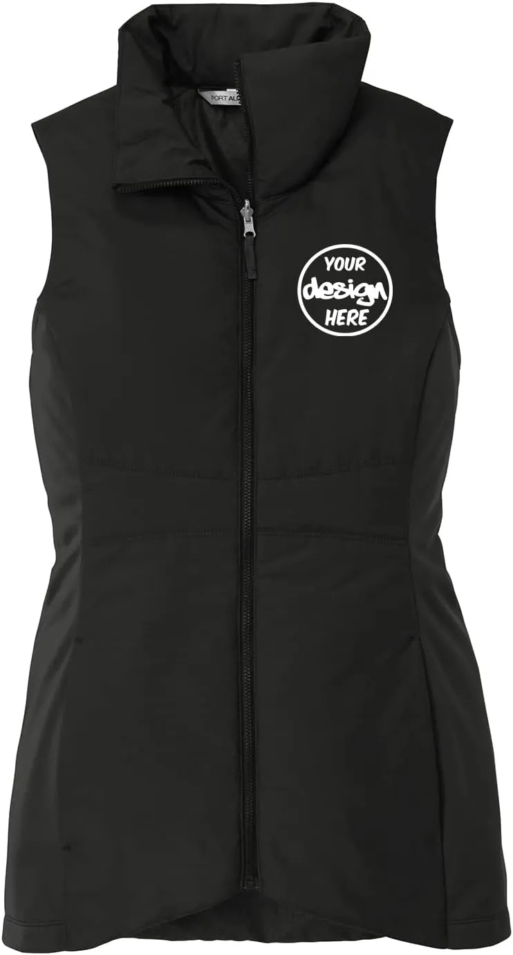 INK STITCH L903 Ladies Custom Stitching Logo Texts Insulated Warm Vests - Black (S)