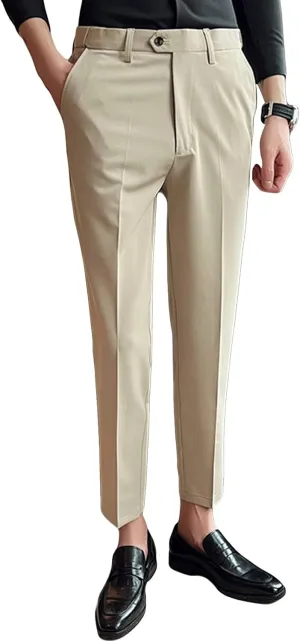 JEShifangjiusu Men's Stretch Dress Pants Casual Slim Fit Skinny Suit Pants Solid Color Business Chino Trousers Chino Pants (29,Khaki), Khaki, 29