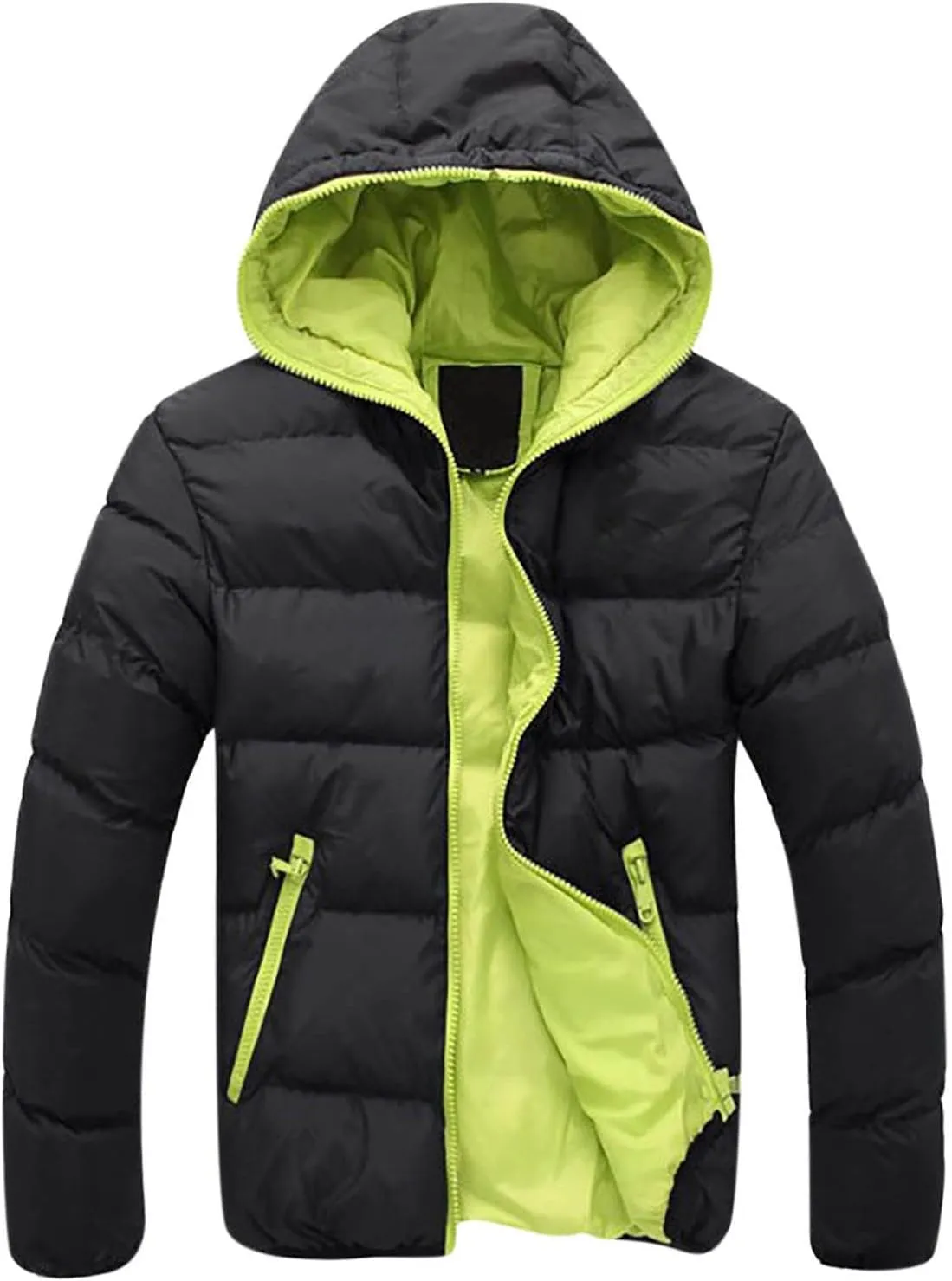 JIEMUXIU Mens Puffer Jacket Lightweight Packable Quilted Color Block Bubble Down Jackets Winter Warm Fashion Thick Outwear