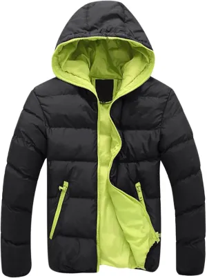 JIEMUXIU Mens Puffer Jacket Lightweight Packable Quilted Color Block Bubble Down Jackets Winter Warm Fashion Thick Outwear