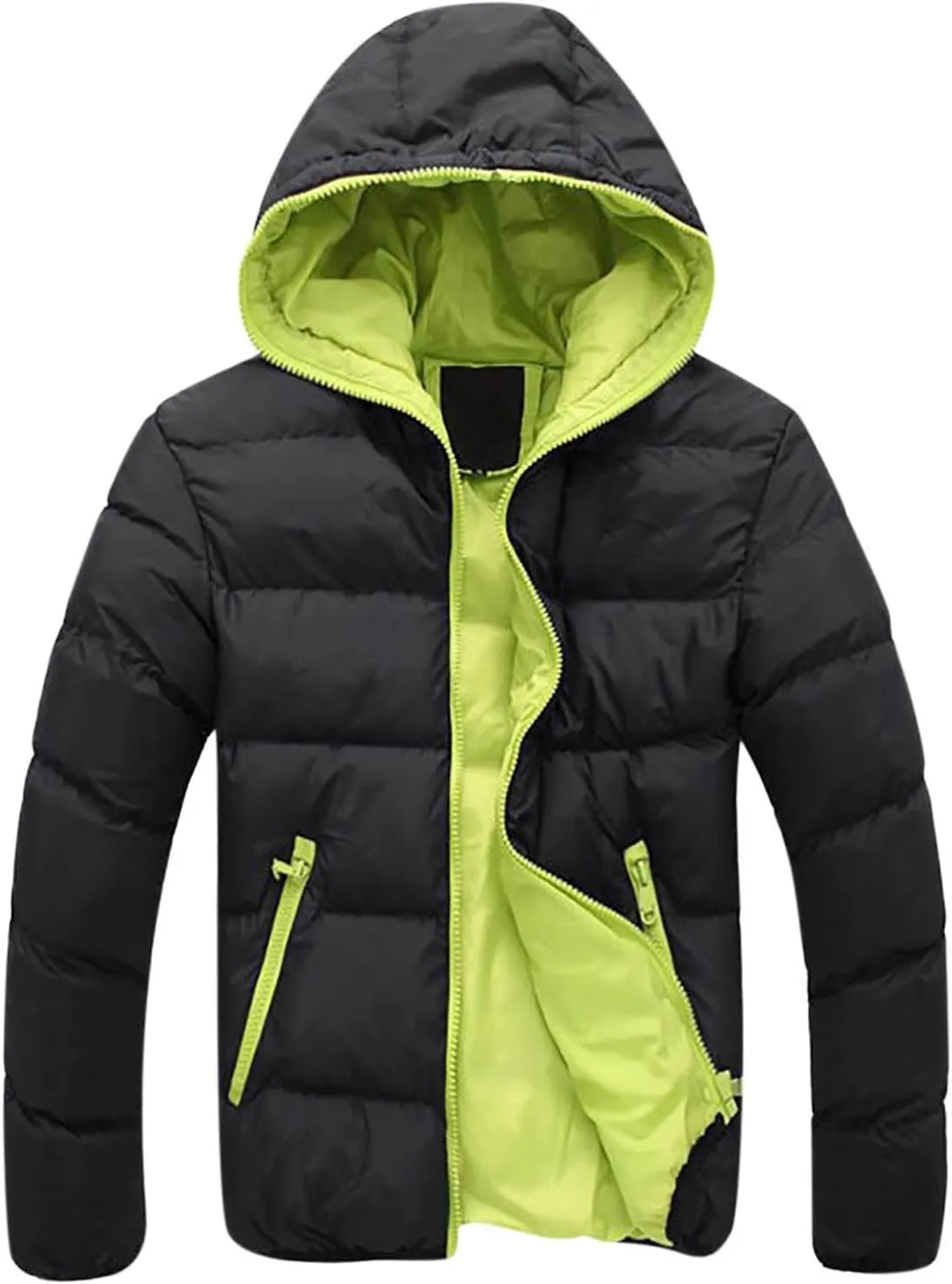 JIEMUXIU Mens Puffer Jacket Lightweight Packable Quilted Color Block Bubble Down Jackets Winter Warm Fashion Thick Outwear