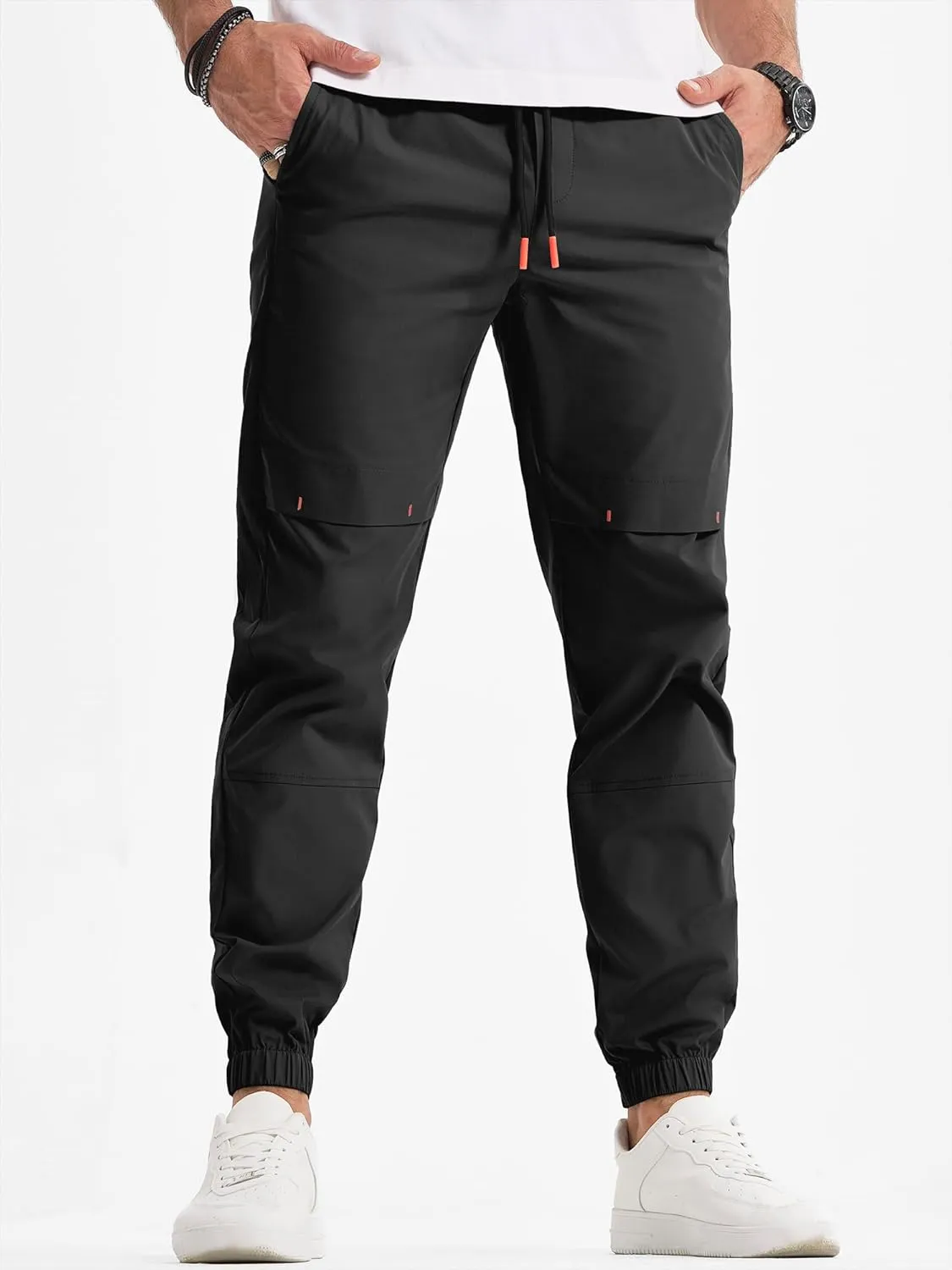JMIERR Mens Joggers Casual Pants Stretch Elastic Waist Drawstring Tapered Pants with Pockets