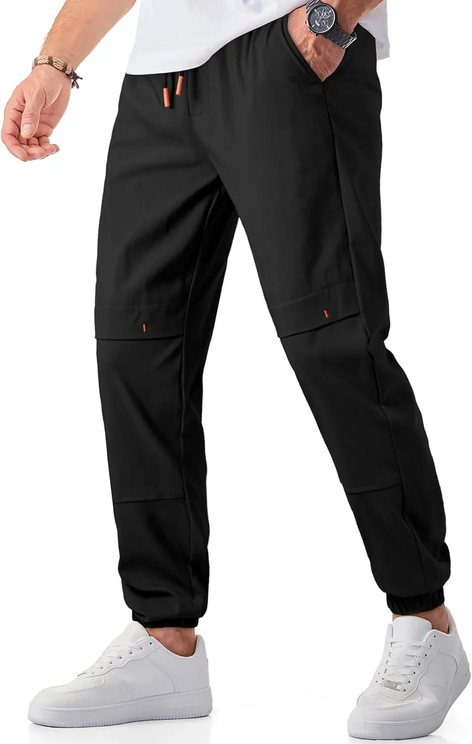 JMIERR Mens Joggers Casual Pants Stretch Elastic Waist Drawstring Tapered Pants with Pockets