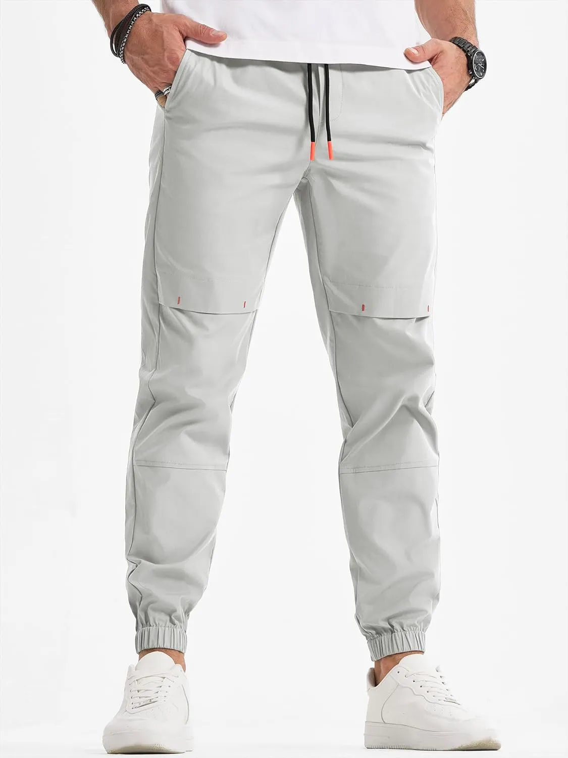 JMIERR Mens Joggers Casual Pants Stretch Elastic Waist Drawstring Tapered Pants with Pockets