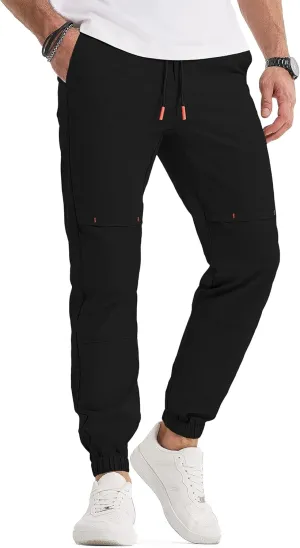 JMIERR Mens Joggers Casual Pants Stretch Elastic Waist Drawstring Tapered Pants with Pockets