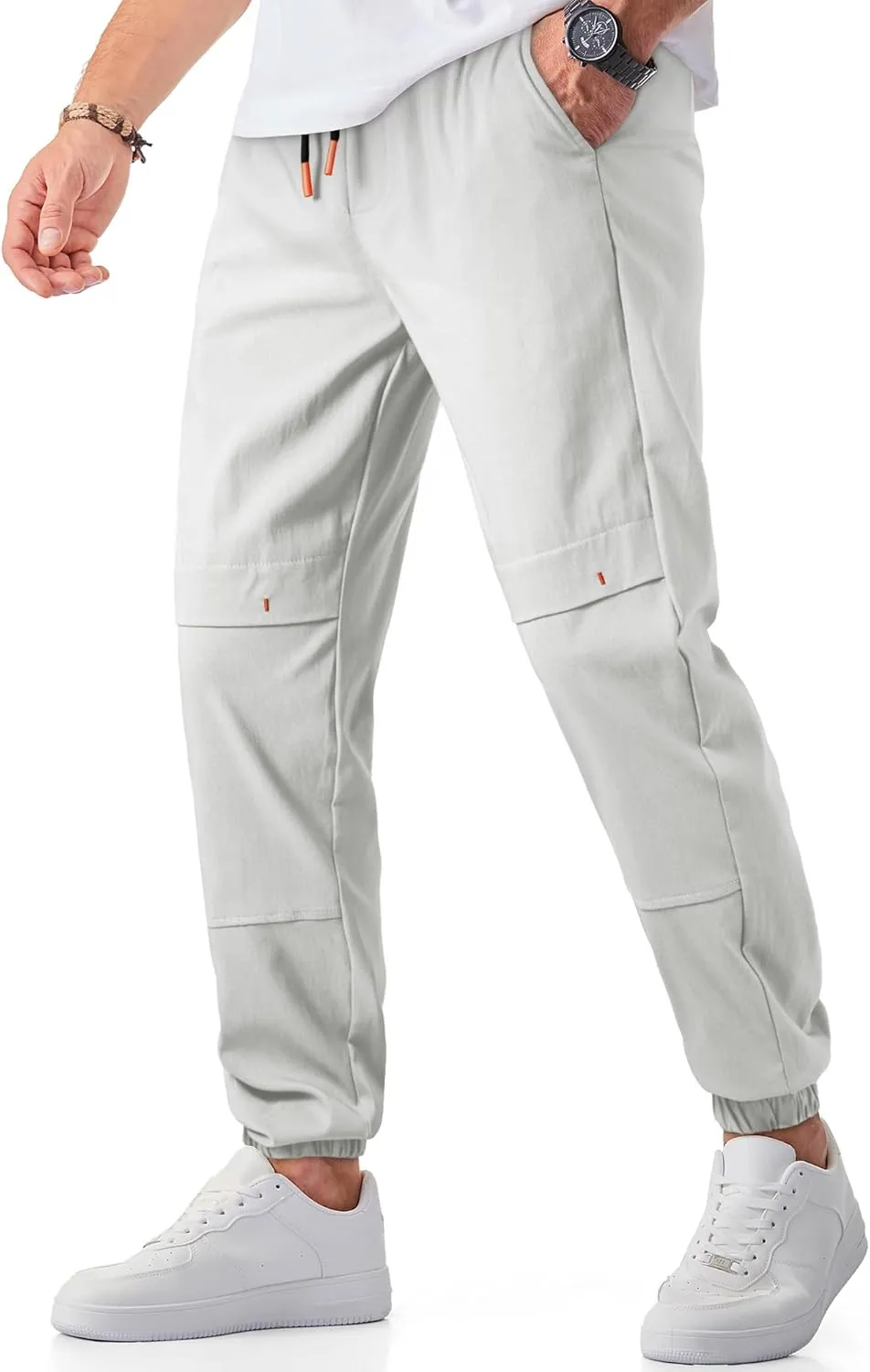 JMIERR Mens Joggers Casual Pants Stretch Elastic Waist Drawstring Tapered Pants with Pockets
