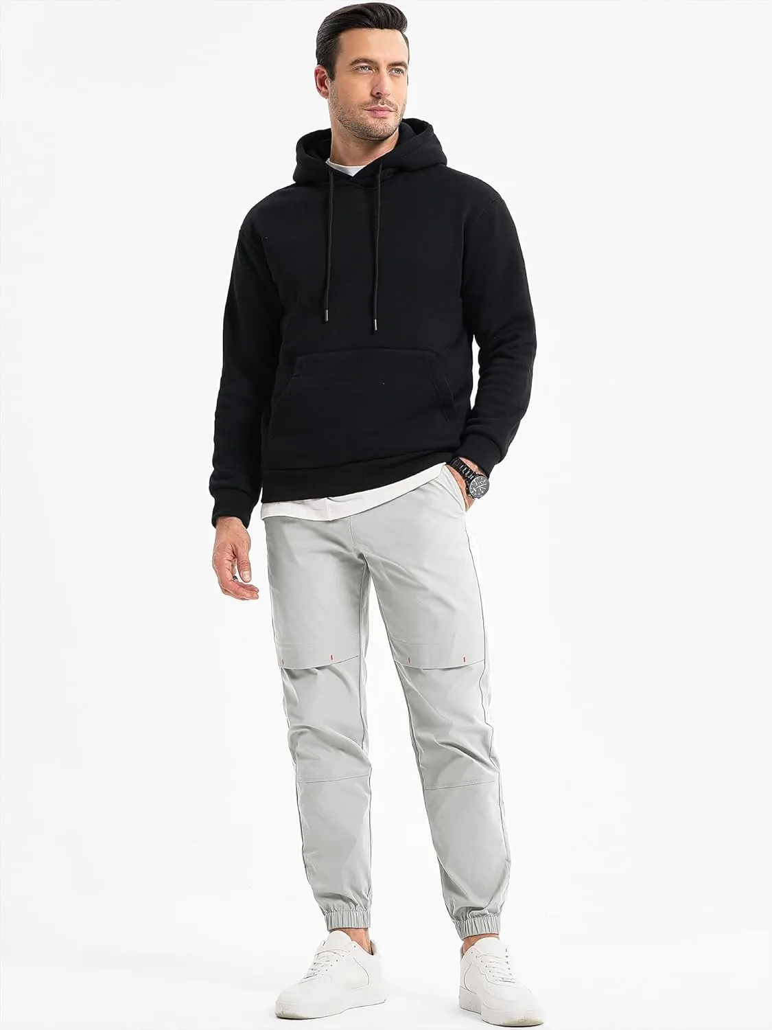 JMIERR Mens Joggers Casual Pants Stretch Elastic Waist Drawstring Tapered Pants with Pockets