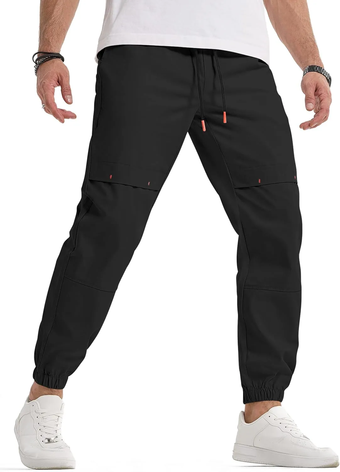JMIERR Mens Joggers Casual Pants Stretch Elastic Waist Drawstring Tapered Pants with Pockets