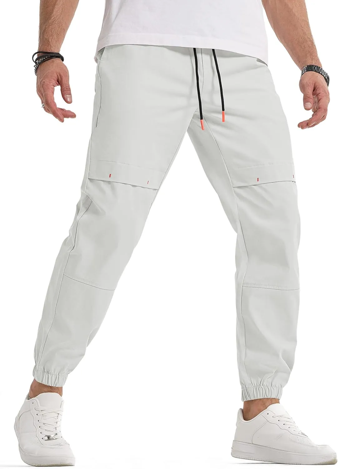 JMIERR Mens Joggers Casual Pants Stretch Elastic Waist Drawstring Tapered Pants with Pockets