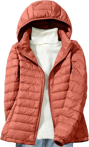 JOAU Women's Warm Quilted Puffer Coat Packable Ultra Lightweight Short Duck Down Jackets Outerwear with Removable Hood