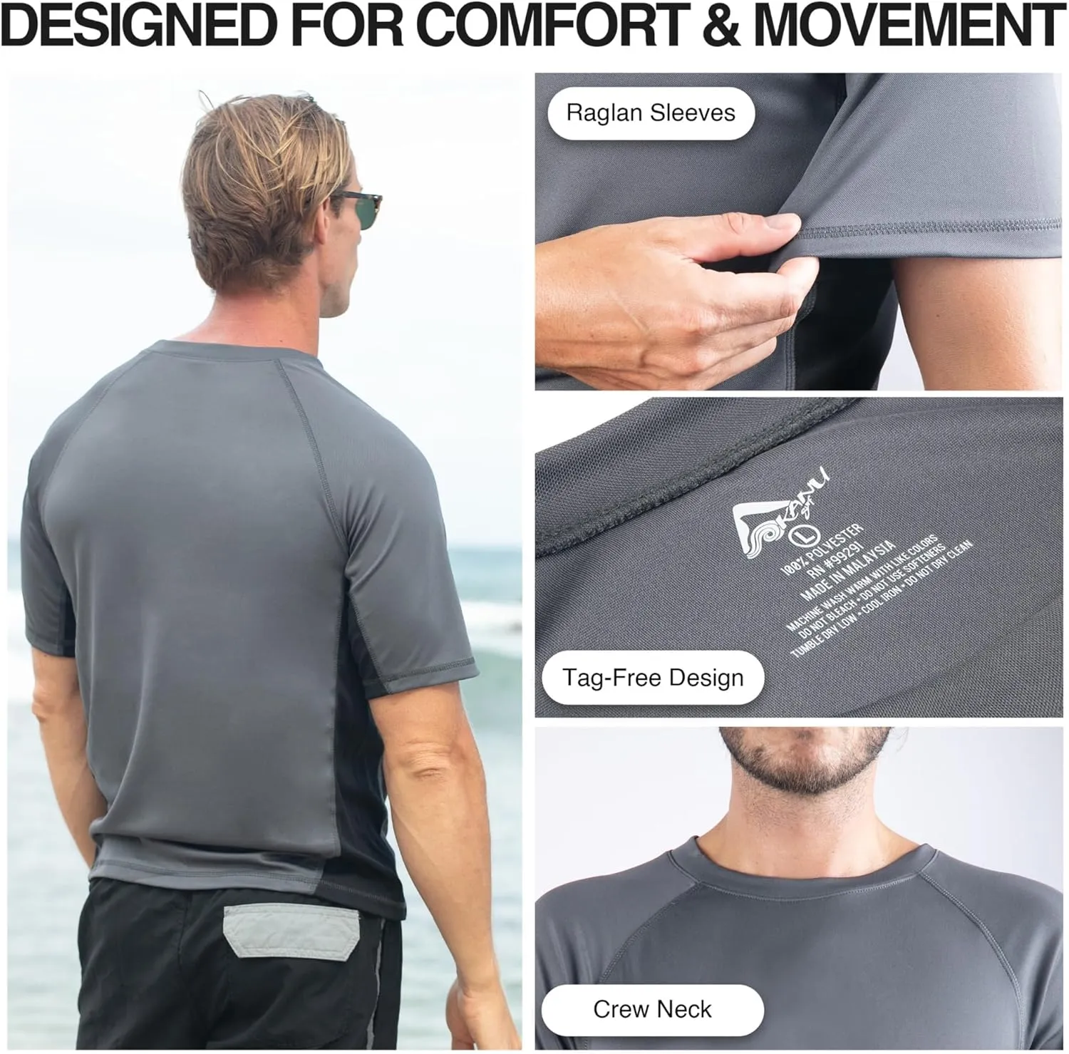 Kanu Surf Men's Short Sleeve UPF 50 Swim Shirt Rash Guard Sun Shirt (Regular & Extended Sizes)
