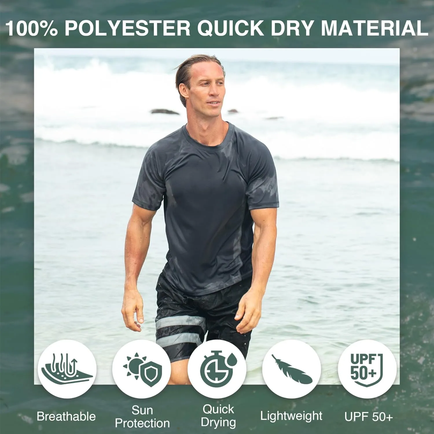 Kanu Surf Men's Short Sleeve UPF 50 Swim Shirt Rash Guard Sun Shirt (Regular & Extended Sizes)