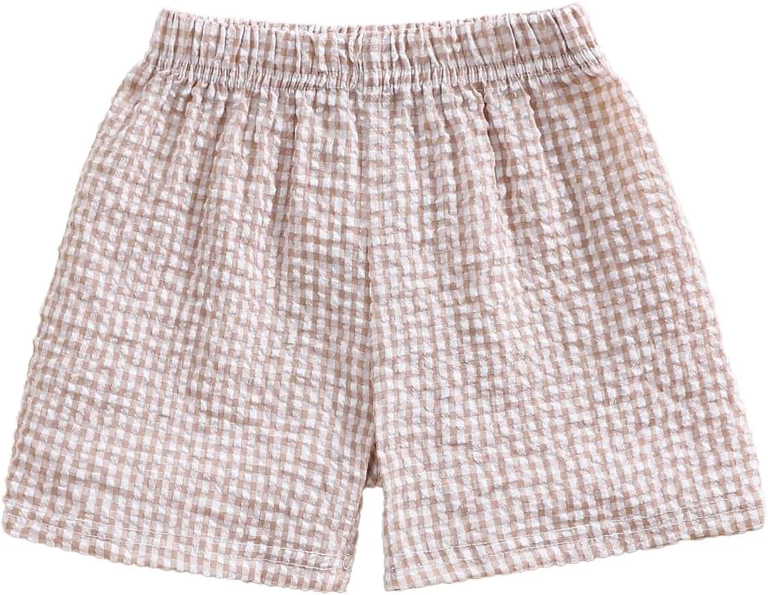 Karuedoo Toddler Baby Boy Girl Shorts Gingham Plaid/Seersucker Shorts Summer Casual Elastic Waist Shorts Pants Bottoms