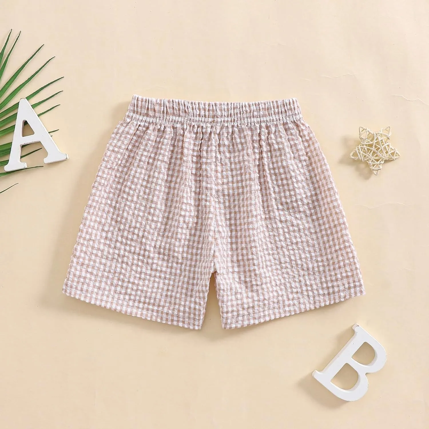 Karuedoo Toddler Baby Boy Girl Shorts Gingham Plaid/Seersucker Shorts Summer Casual Elastic Waist Shorts Pants Bottoms