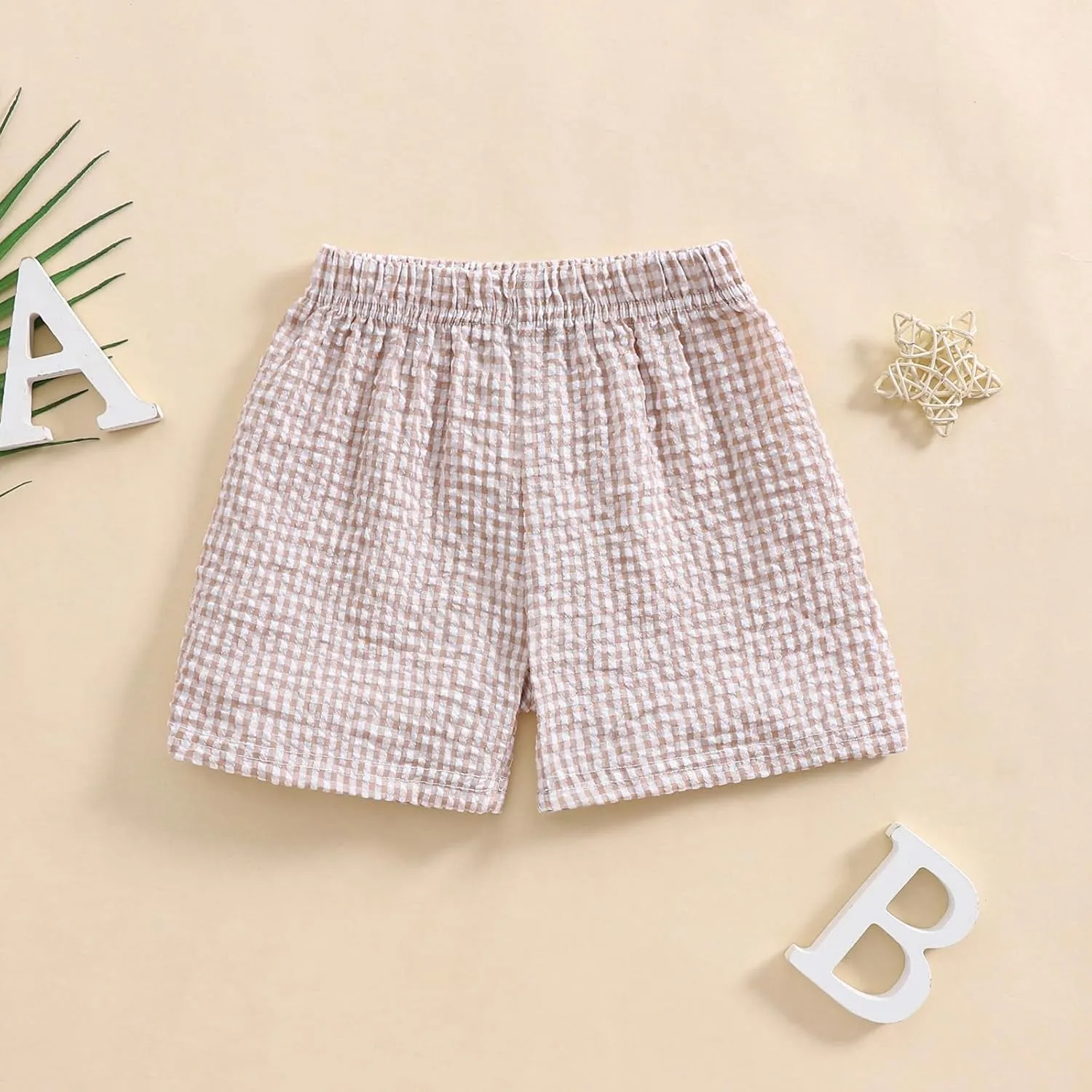 Karuedoo Toddler Baby Boy Girl Shorts Gingham Plaid/Seersucker Shorts Summer Casual Elastic Waist Shorts Pants Bottoms