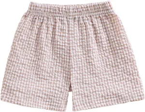 Karuedoo Toddler Baby Boy Girl Shorts Gingham Plaid/Seersucker Shorts Summer Casual Elastic Waist Shorts Pants Bottoms