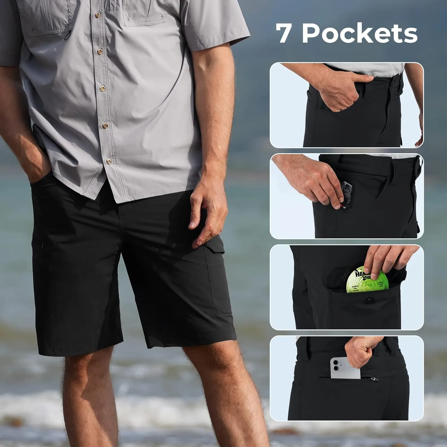 KastKing Men's Fishing Shorts, Hiking Shorts Quick Dry Comfortable UPF 50 , 7 Pockets, Shorts for Men, 10.5" Inseam
