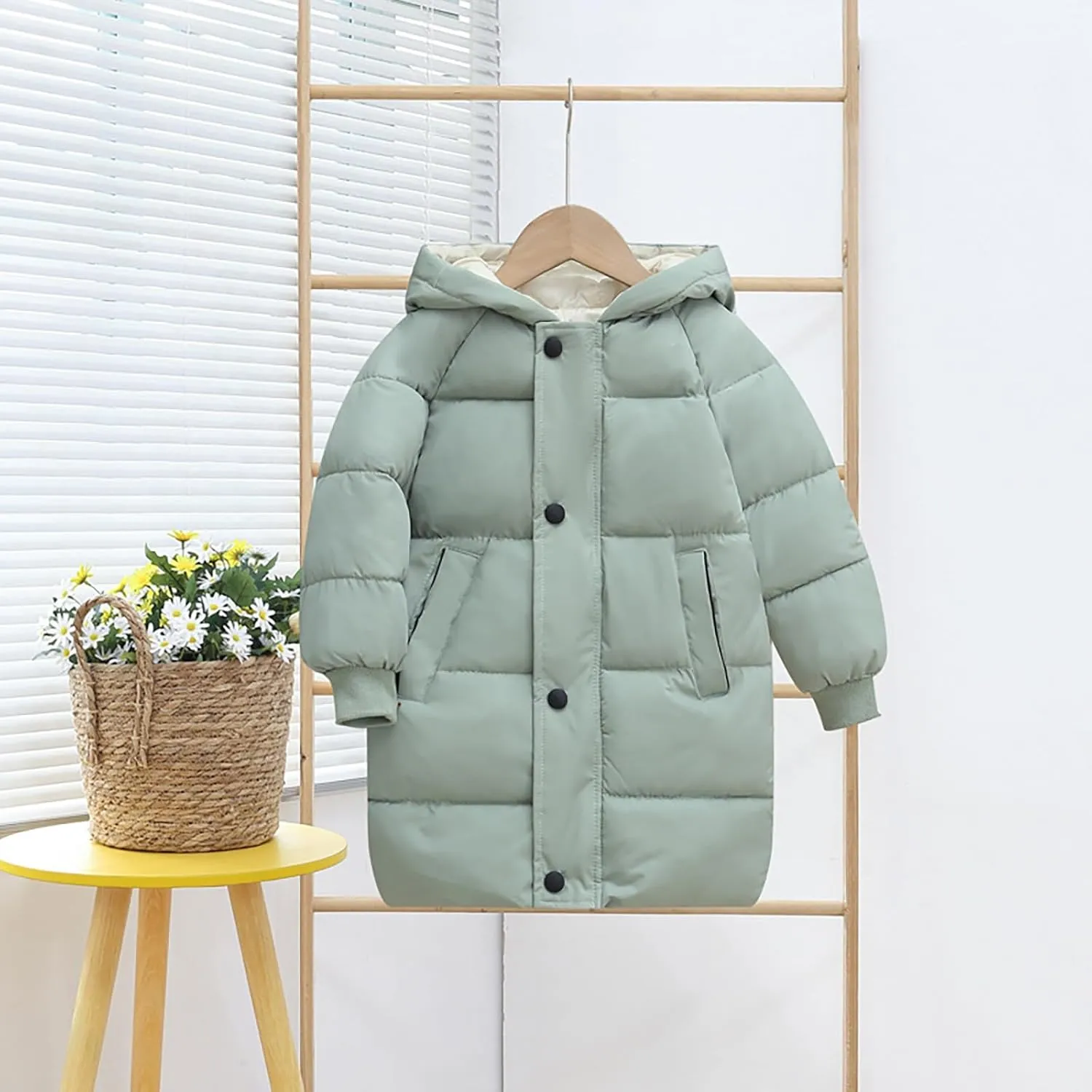 Kids Girls' Puffer Down Coat Winter Jacket Toddler Girls Long Cotton Padded Down Coat Overcoat for 3 to 9 Years