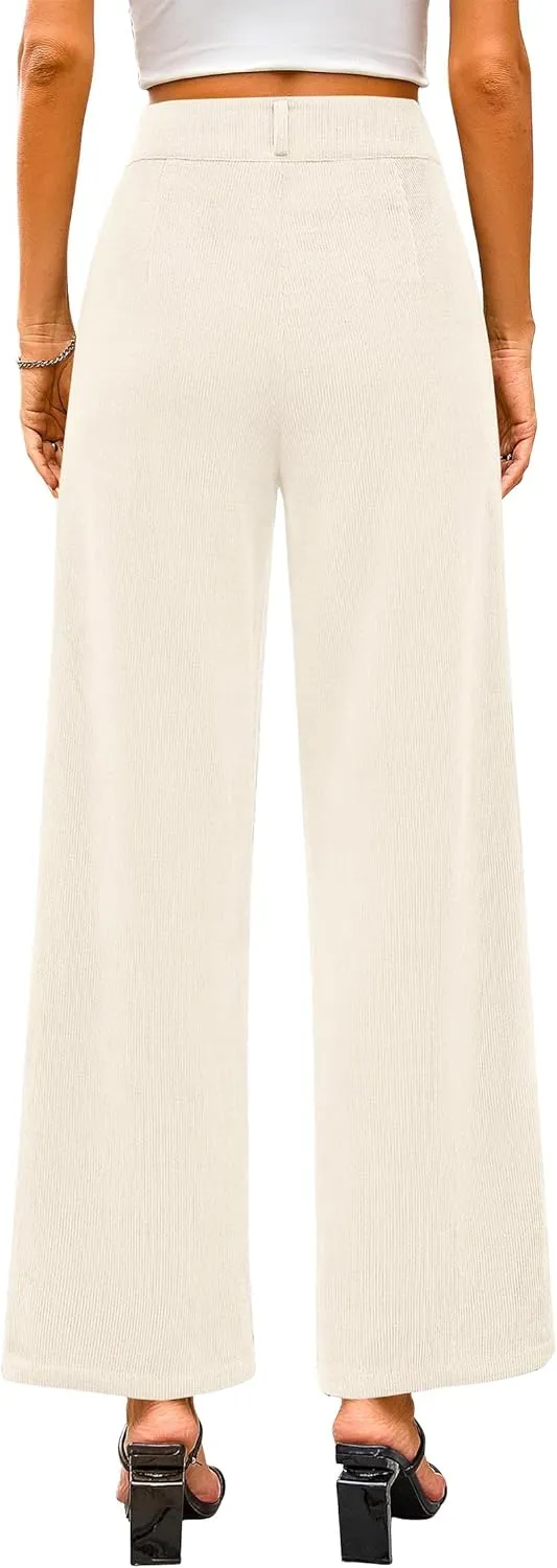 KIRUNDO Corduroy Pants Women High Waisted Wide Leg Pants Business Casual Fall Winter Straight Loose Trousers with Pockets
