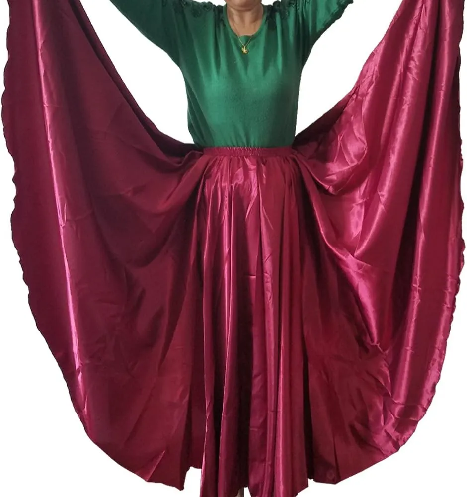 Ladies 20 Yard Elegant Satin Long Full Skirt for Ballroom Belly Dance Performance Costume Dress