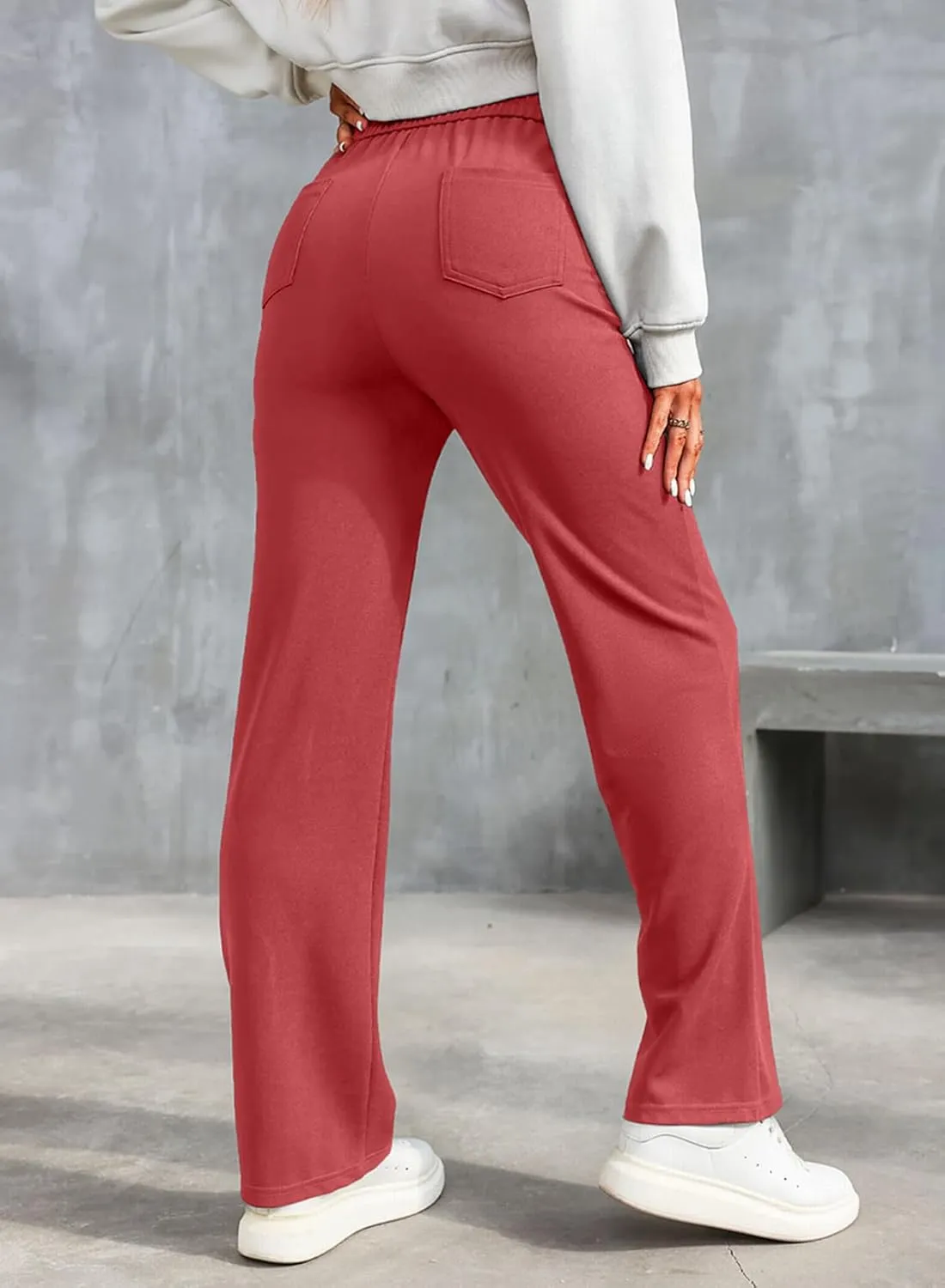 LAFOURAM Women's Straight Leg Pants High Waisted Business Casual Work Trousers with Pockets
