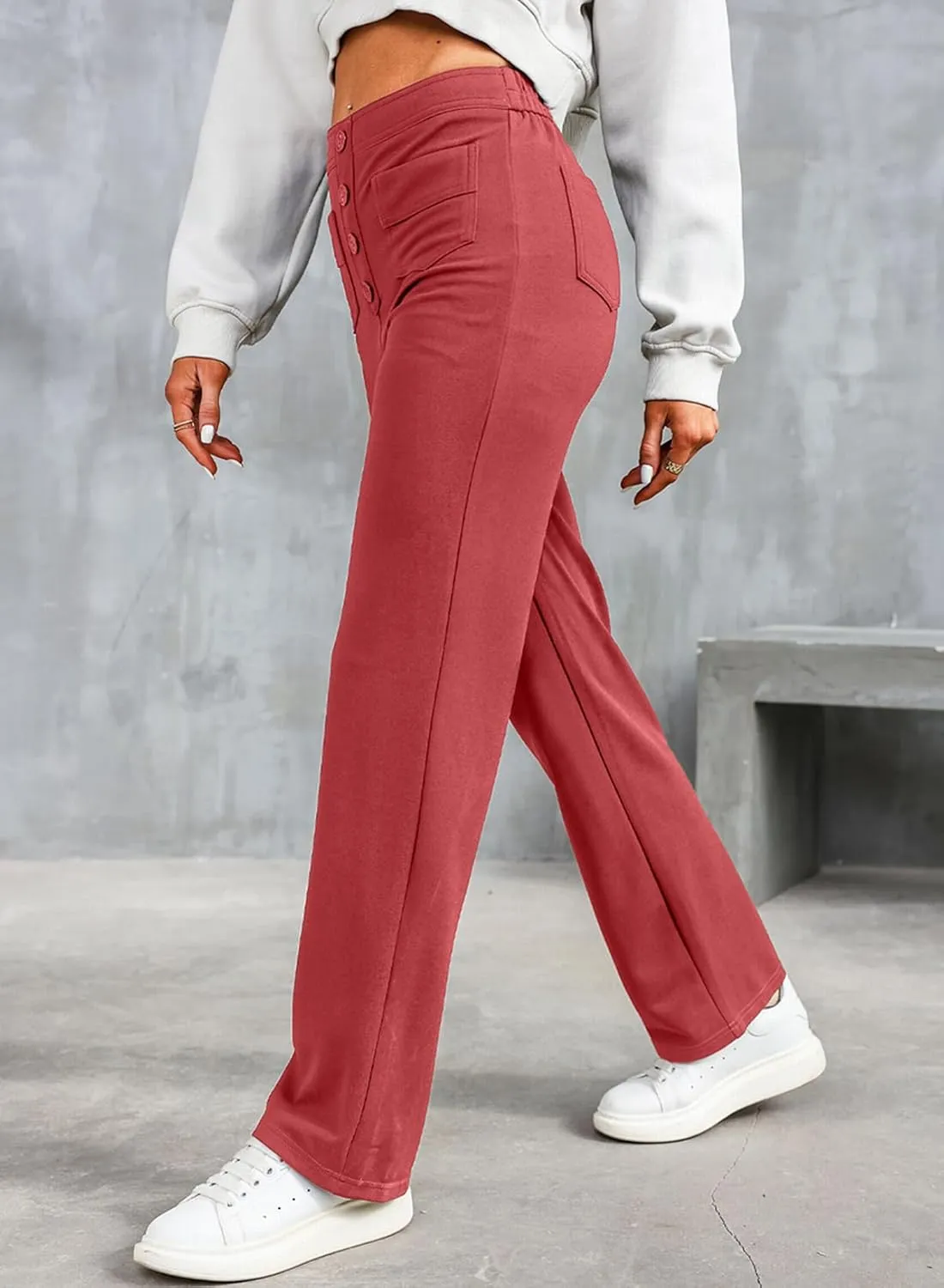LAFOURAM Women's Straight Leg Pants High Waisted Business Casual Work Trousers with Pockets