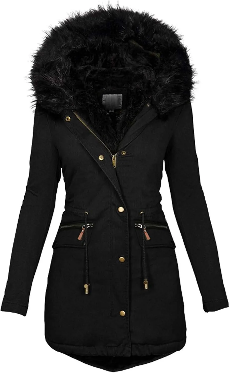 LCMTWX Womens Fleece Lined Raincoat Overcoat Casual Winter Slim Women's Coat Hooded Trench Coats Rain Jacket Womens With