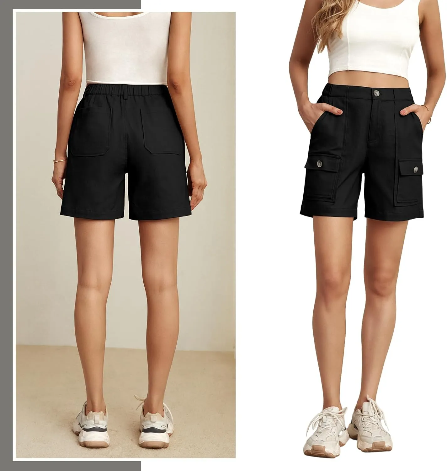 Lepunuo Cargo Shorts for Women Baggy Casual Elastic Waist Shorts Relaxed Fit Stretch Cargo Shorts with 6 Pockets