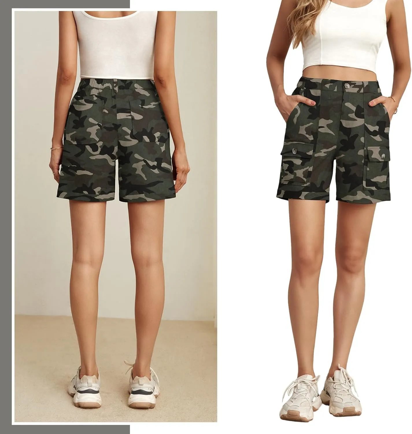 Lepunuo Cargo Shorts for Women Baggy Casual Elastic Waist Shorts Relaxed Fit Stretch Cargo Shorts with 6 Pockets