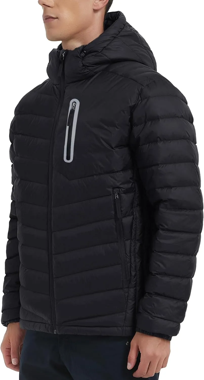 Lesmart Men Down Jacket Puffer Winter Jacket with Hooded Packable Lightweight Windproof Insulated Warm Coat