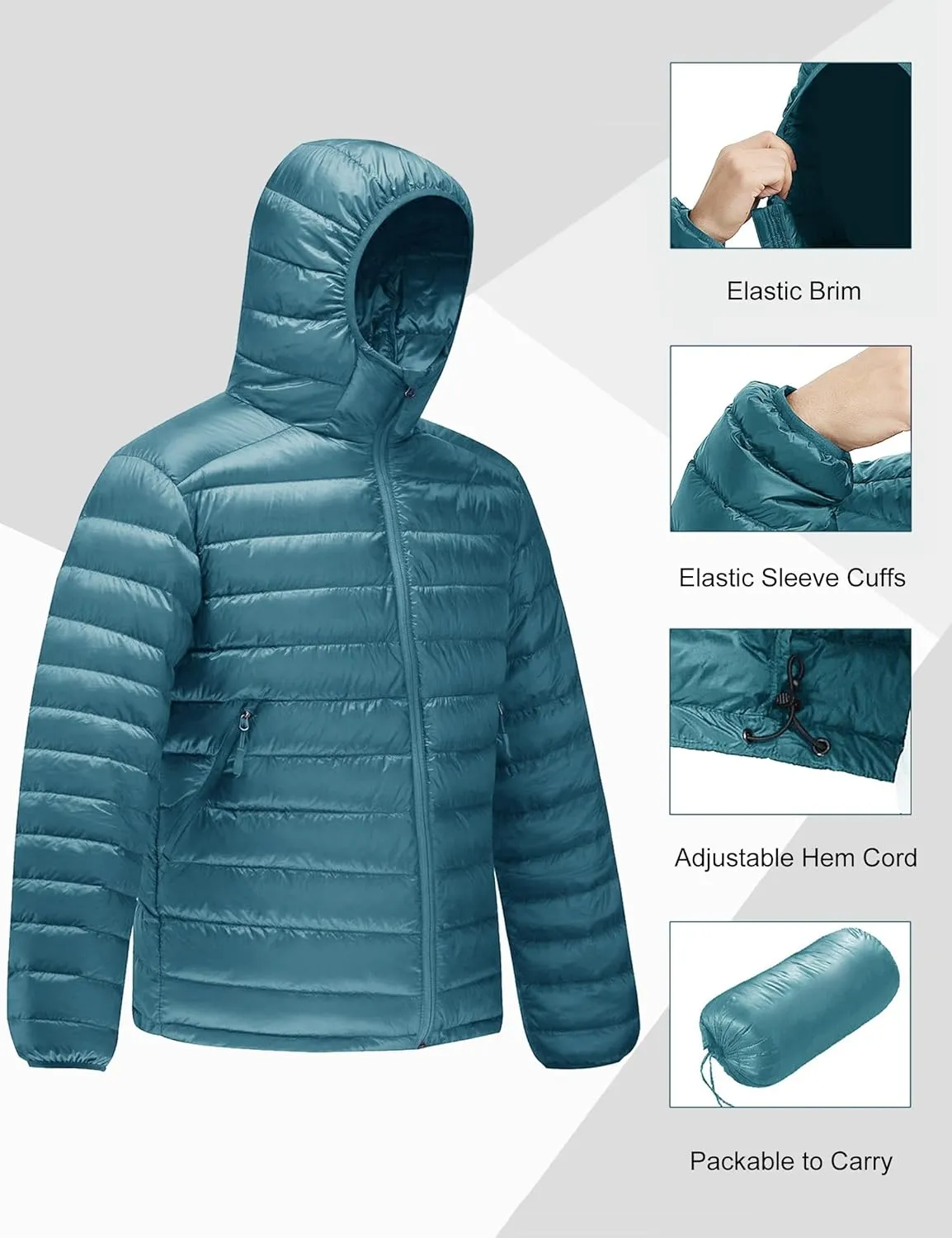 Lesmart Men Down Jacket Puffer Winter Jacket with Hooded Packable Lightweight Windproof Insulated Warm Coat