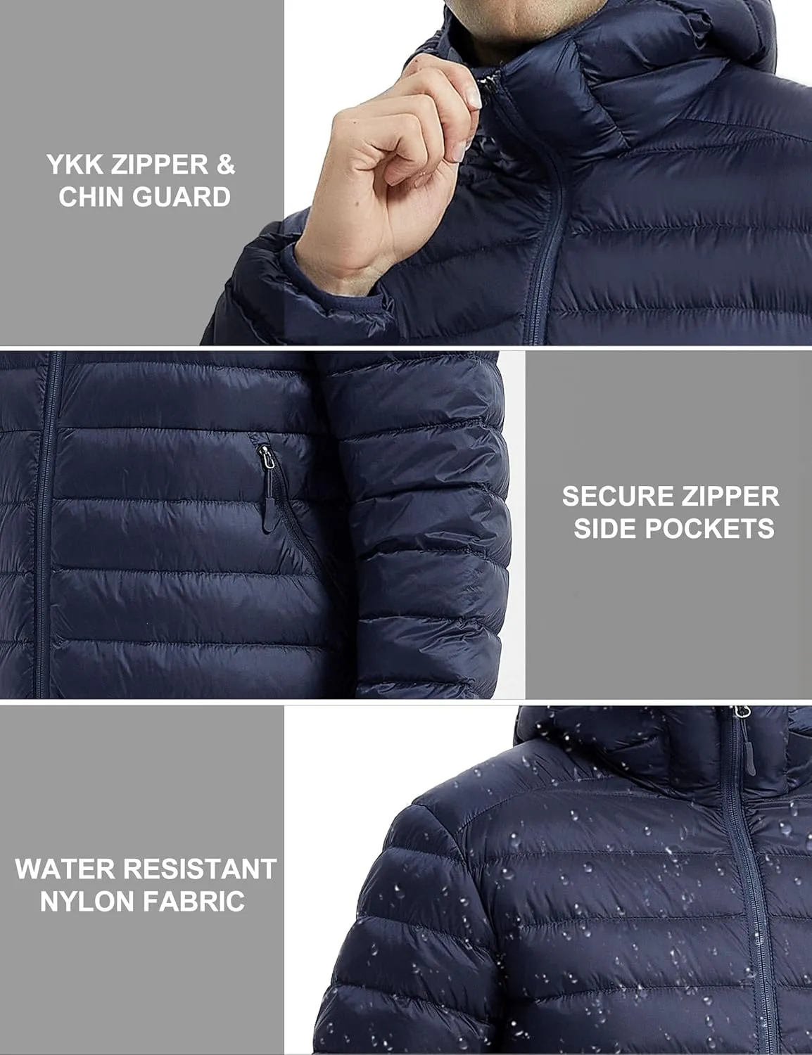 Lesmart Men Down Jacket Puffer Winter Jacket with Hooded Packable Lightweight Windproof Insulated Warm Coat