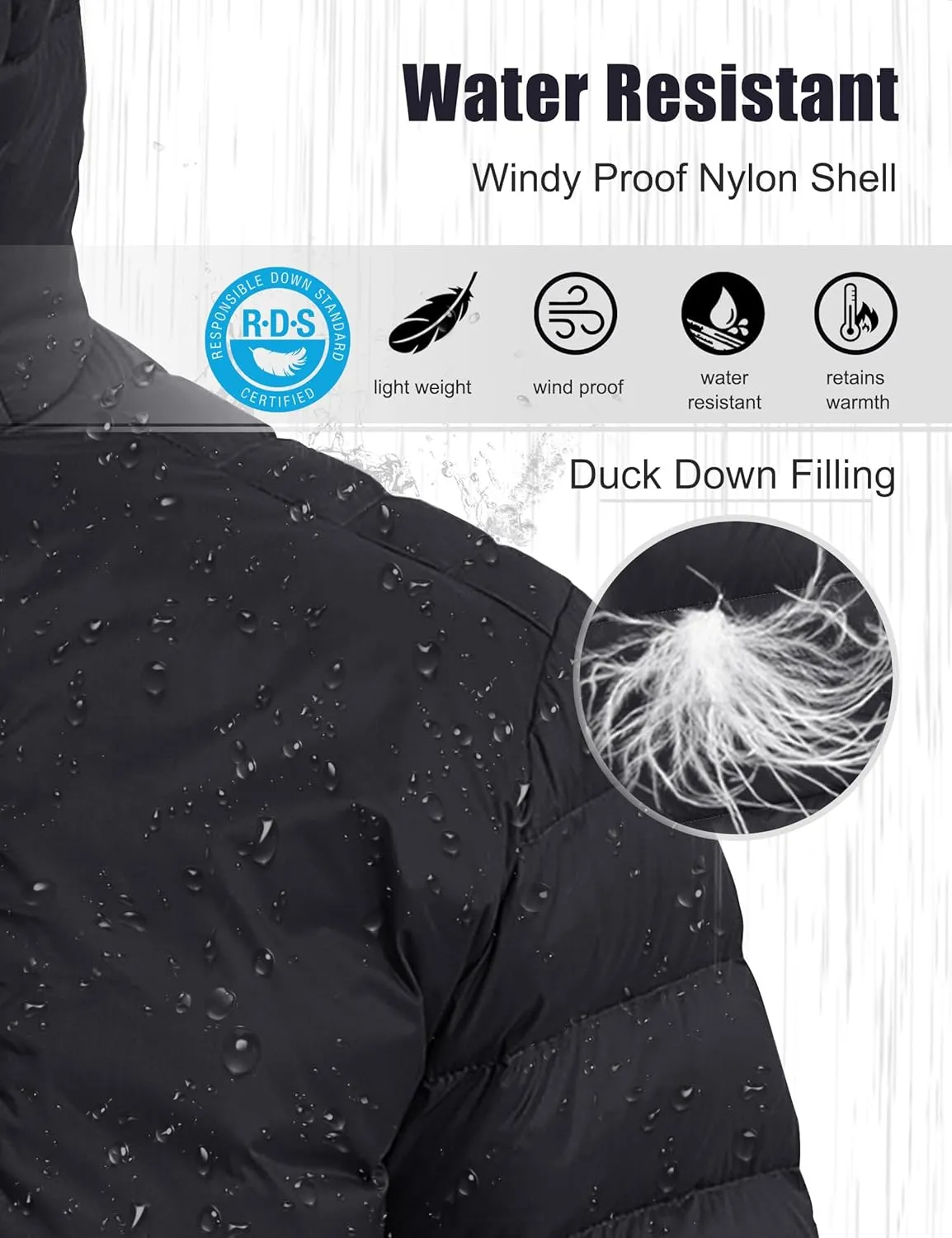 Lesmart Men Down Jacket Puffer Winter Jacket with Hooded Packable Lightweight Windproof Insulated Warm Coat