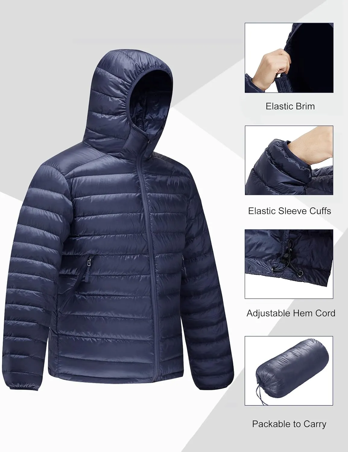 Lesmart Men Down Jacket Puffer Winter Jacket with Hooded Packable Lightweight Windproof Insulated Warm Coat