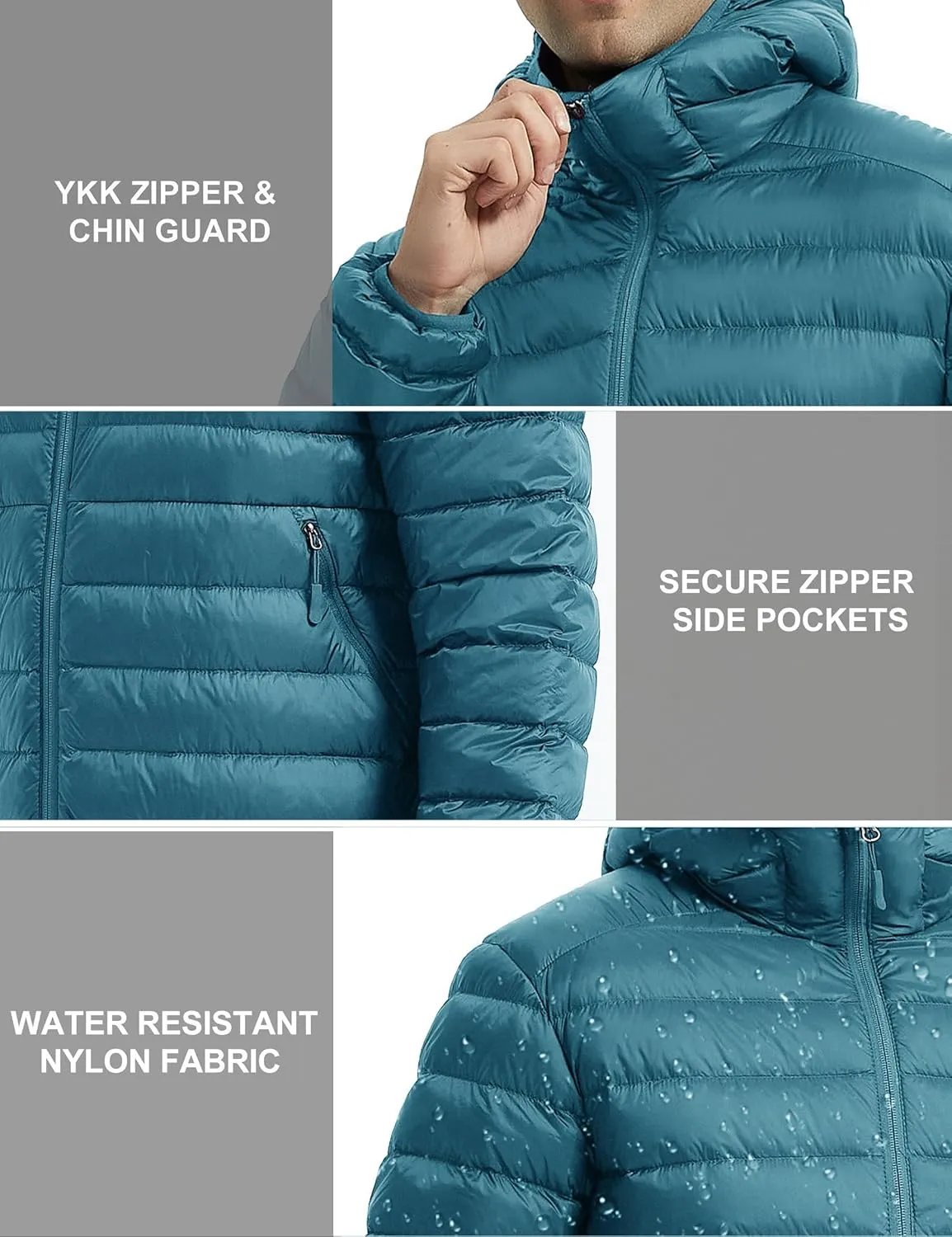 Lesmart Men Down Jacket Puffer Winter Jacket with Hooded Packable Lightweight Windproof Insulated Warm Coat