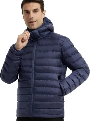 Lesmart Men Down Jacket Puffer Winter Jacket with Hooded Packable Lightweight Windproof Insulated Warm Coat