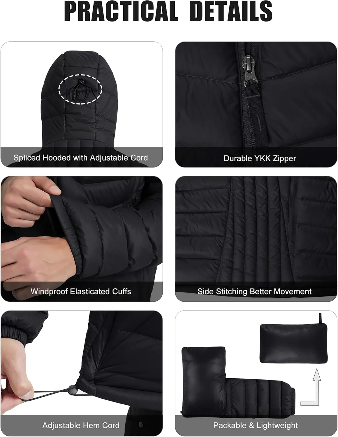 Lesmart Men Down Jacket Puffer Winter Jacket with Hooded Packable Lightweight Windproof Insulated Warm Coat