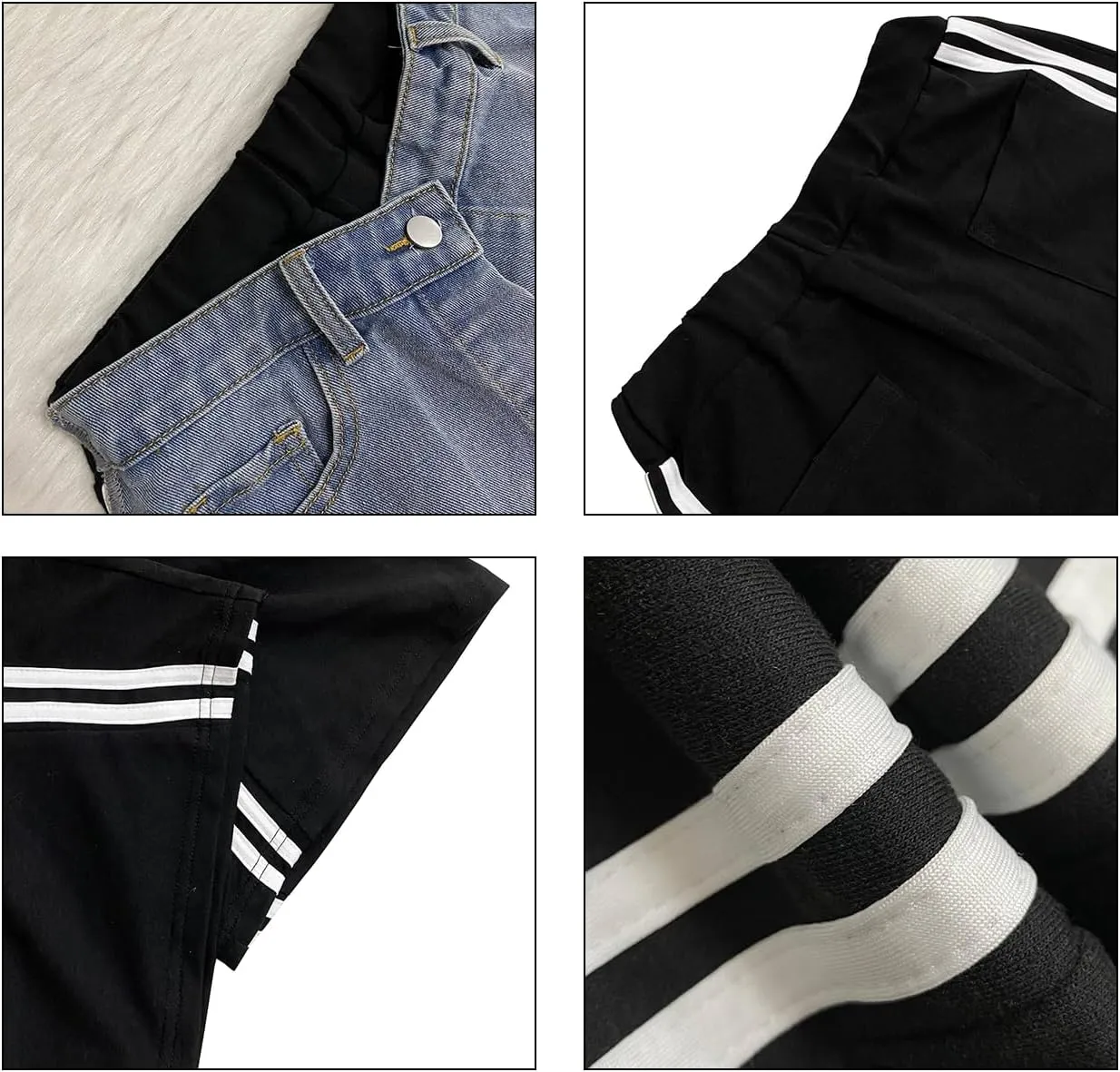 LETSVDO Women's Wide Leg Cargo Sweatpants High Waist Baggy Denim Patchwork Pants Casual Striped Track Pants