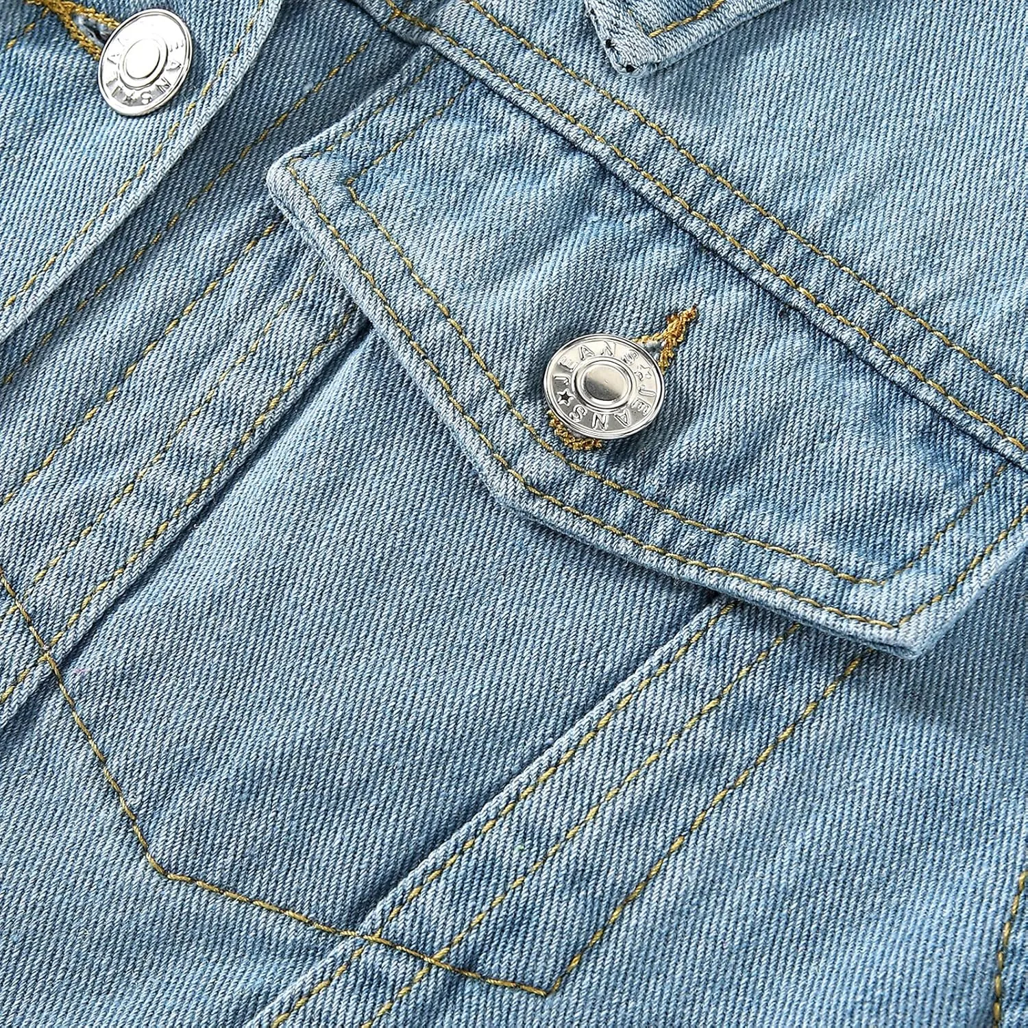 LifeShe Women's Short Sleeve denim jacket Shirt Puff Sleeve Cropped jean Jackets Shacket