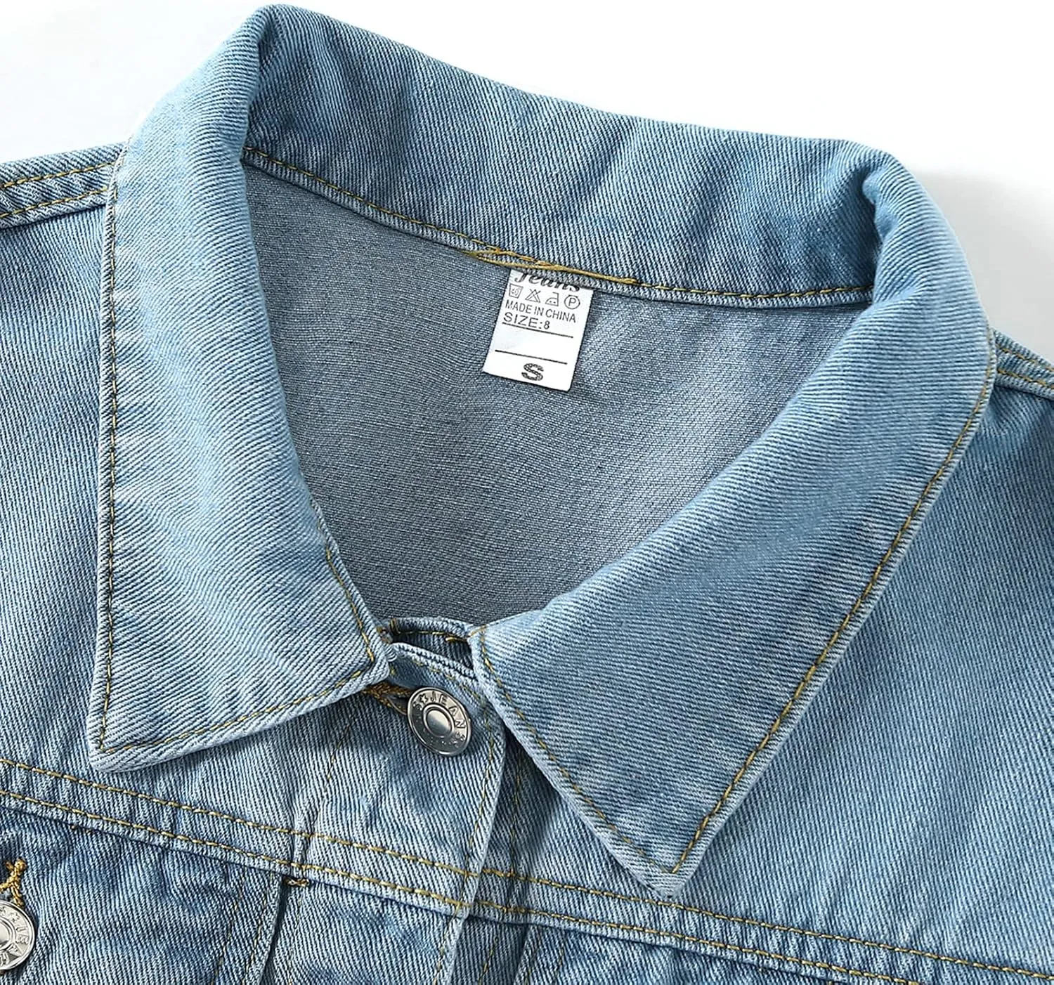 LifeShe Women's Short Sleeve denim jacket Shirt Puff Sleeve Cropped jean Jackets Shacket