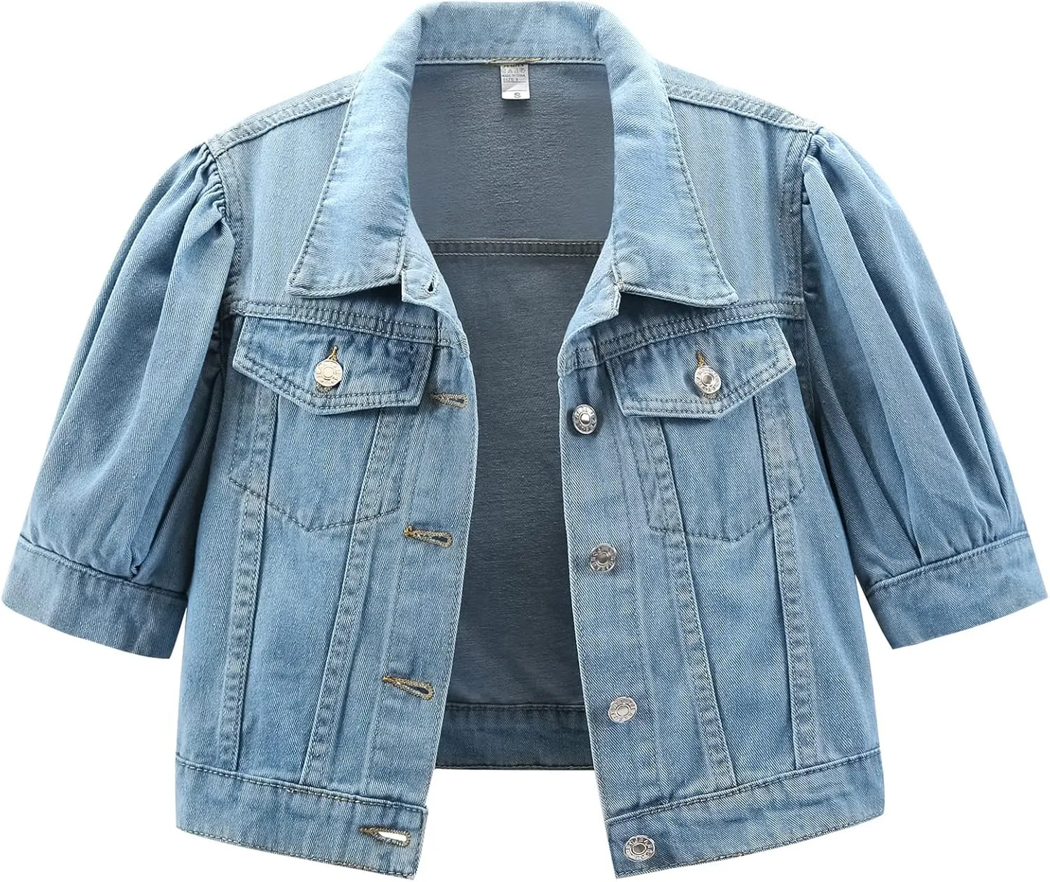 LifeShe Women's Short Sleeve denim jacket Shirt Puff Sleeve Cropped jean Jackets Shacket