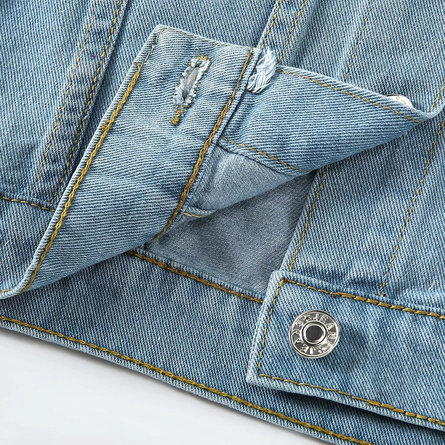 LifeShe Women's Short Sleeve denim jacket Shirt Puff Sleeve Cropped jean Jackets Shacket