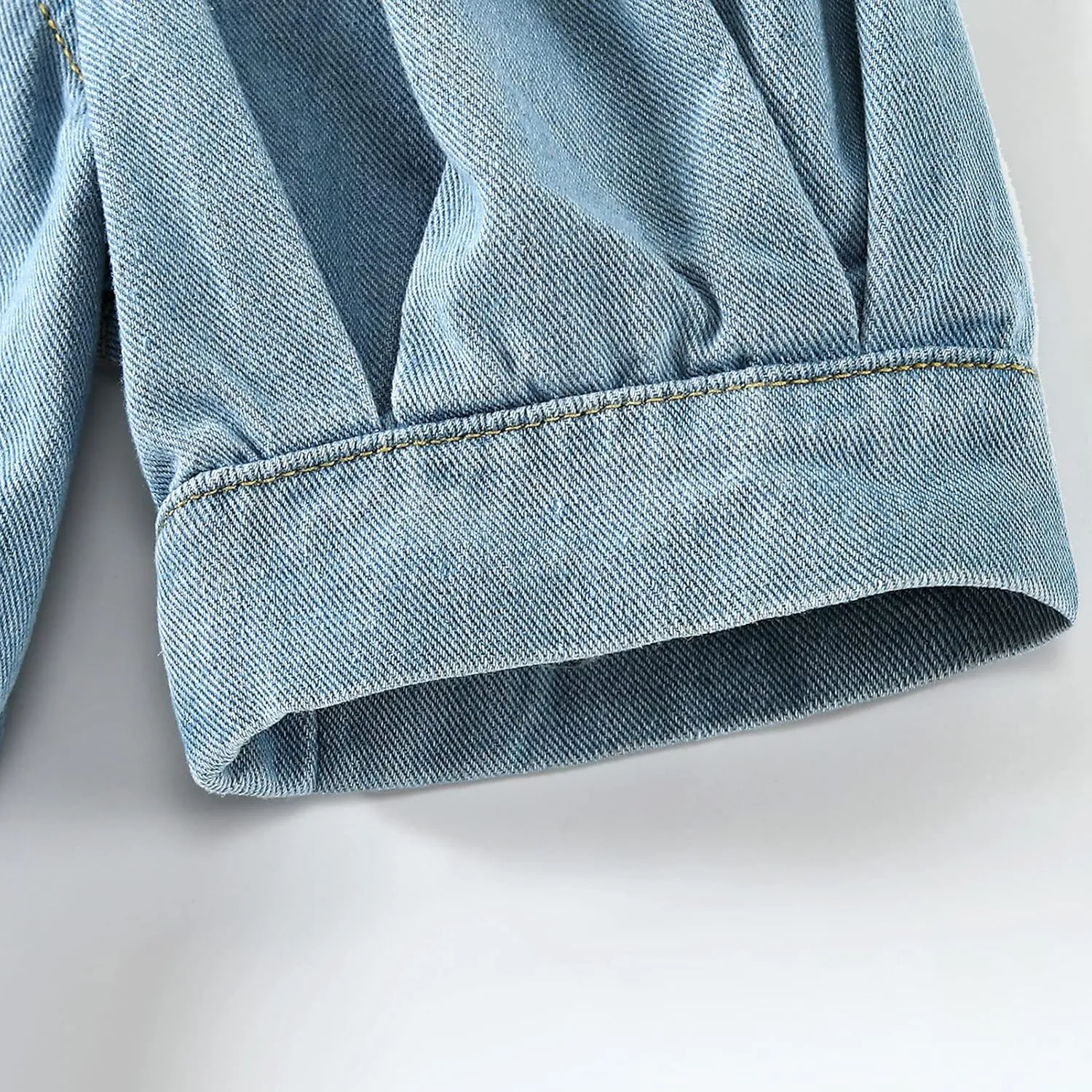 LifeShe Women's Short Sleeve denim jacket Shirt Puff Sleeve Cropped jean Jackets Shacket