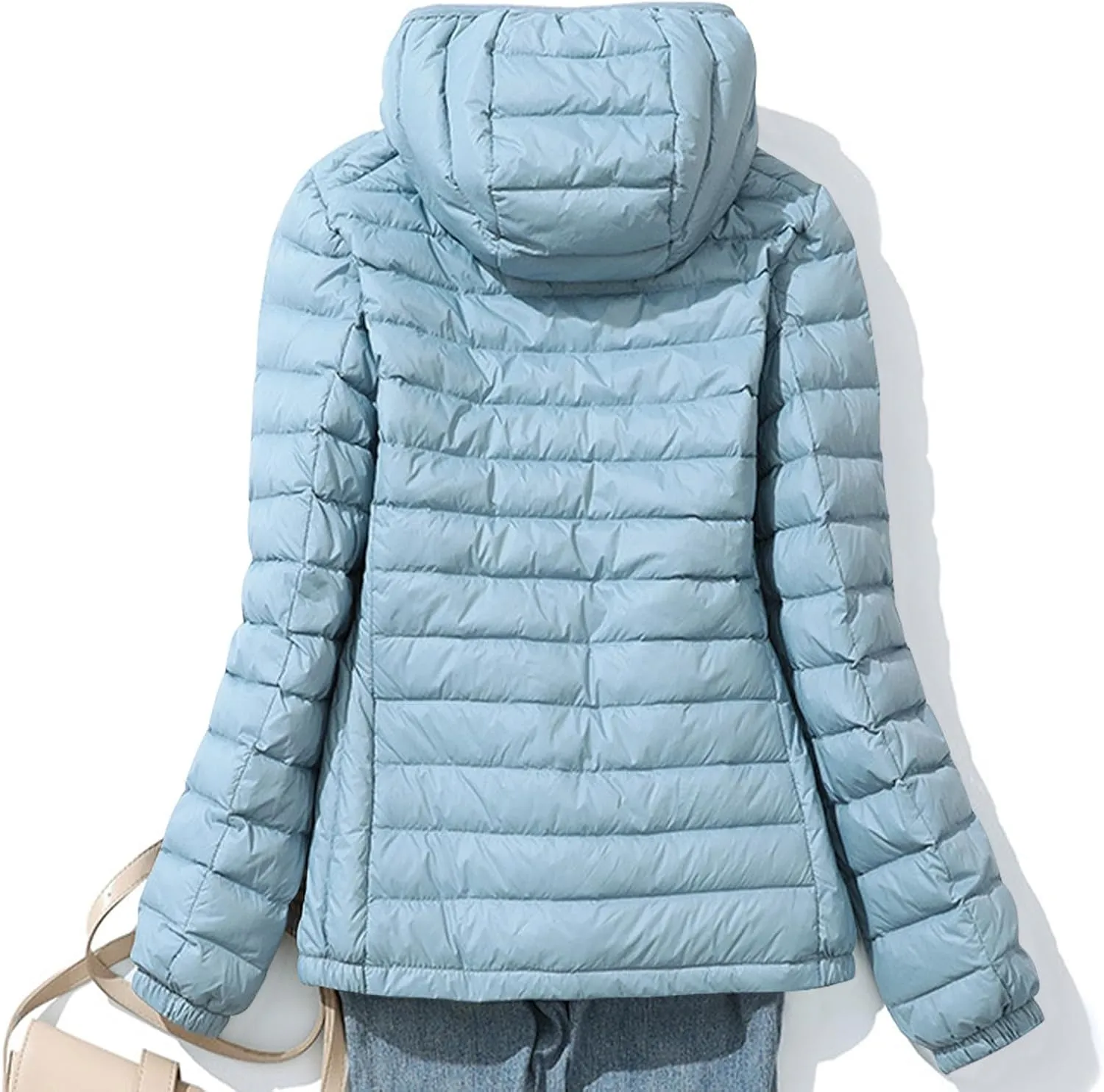 Lightweight Jackets For Women With Hood Long Sleeve Trendy Zip Solid Color Down Coat Winter Warm Casual Puffer Jacket