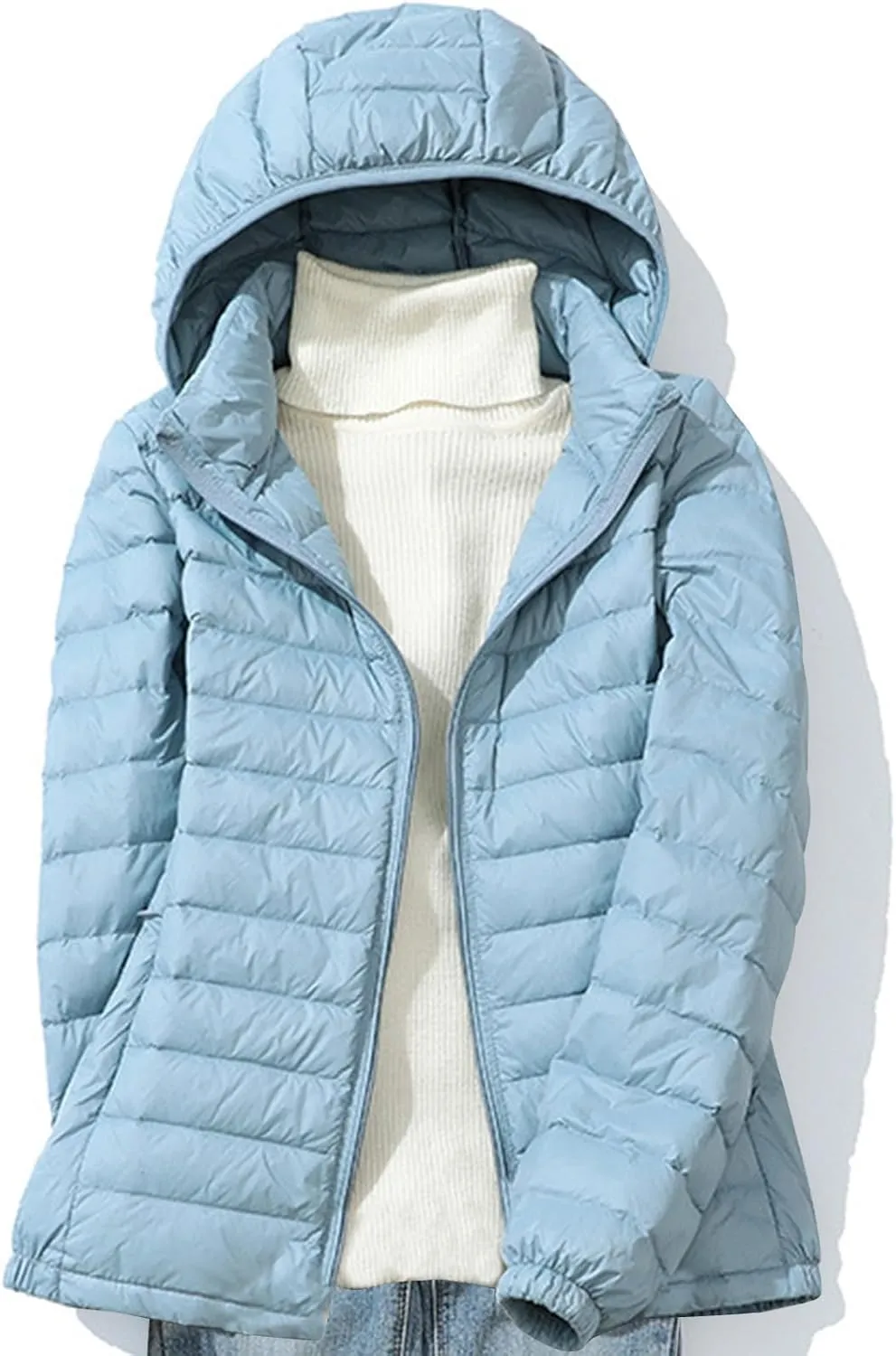 Lightweight Jackets For Women With Hood Long Sleeve Trendy Zip Solid Color Down Coat Winter Warm Casual Puffer Jacket